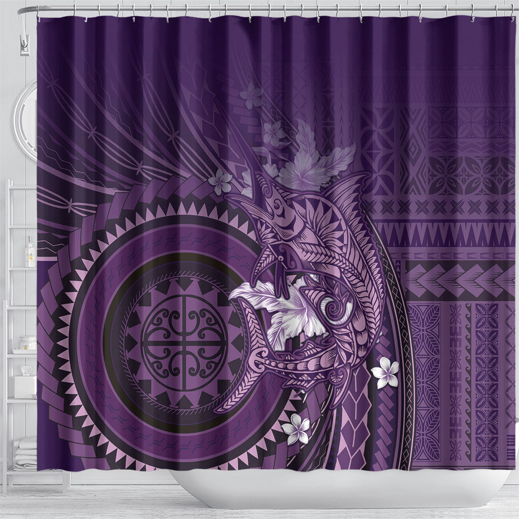 Samoa Tatau Marlin Shower Curtain With Siapo Motifs Violet LT05 - Polynesian Pride