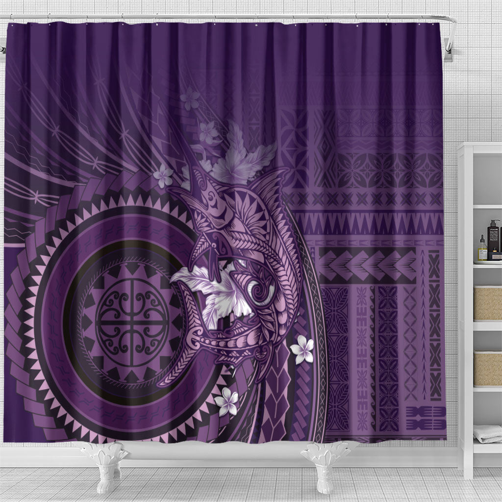 Samoa Tatau Marlin Shower Curtain With Siapo Motifs Violet LT05 - Polynesian Pride
