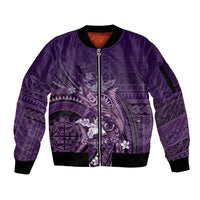 Samoa Tatau Marlin Sleeve Zip Bomber Jacket With Siapo Motifs Violet LT05 Unisex Violet - Polynesian Pride