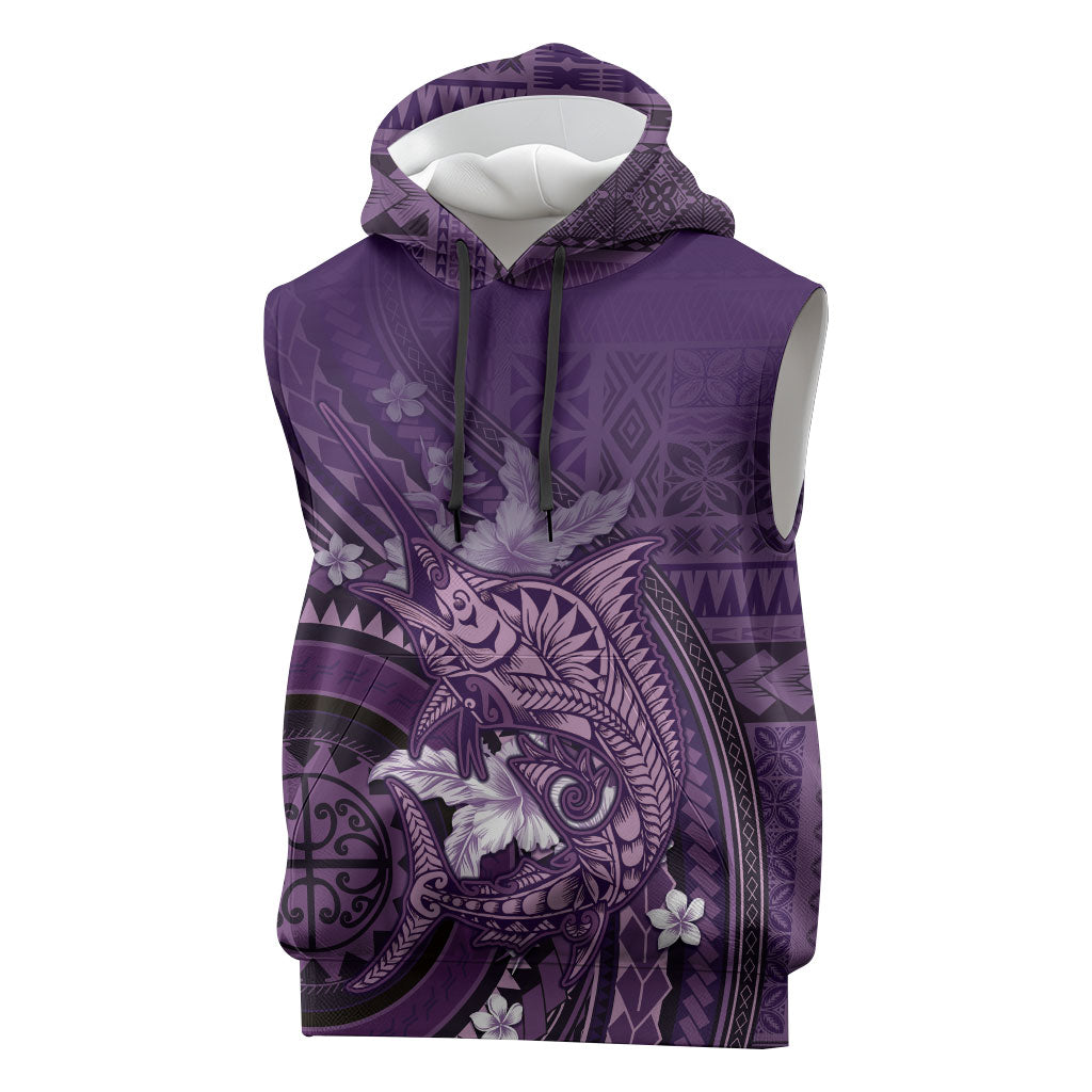 Samoa Tatau Marlin Sleeveless Hoodie With Siapo Motifs Violet LT05 Violet - Polynesian Pride