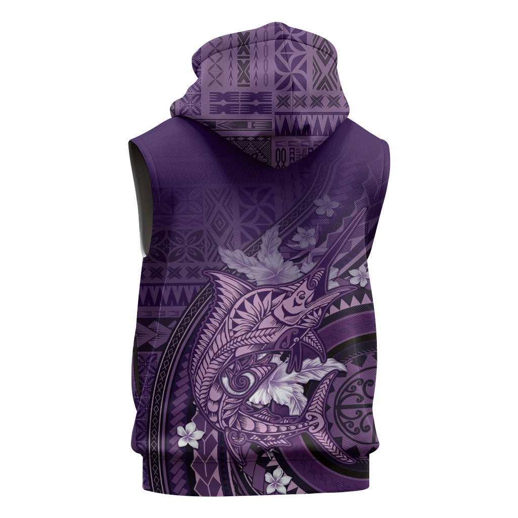 Samoa Tatau Marlin Sleeveless Hoodie With Siapo Motifs Violet LT05 - Polynesian Pride