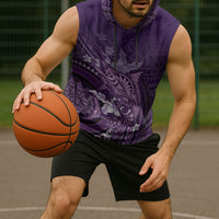 Samoa Tatau Marlin Sleeveless Hoodie With Siapo Motifs Violet LT05 - Polynesian Pride