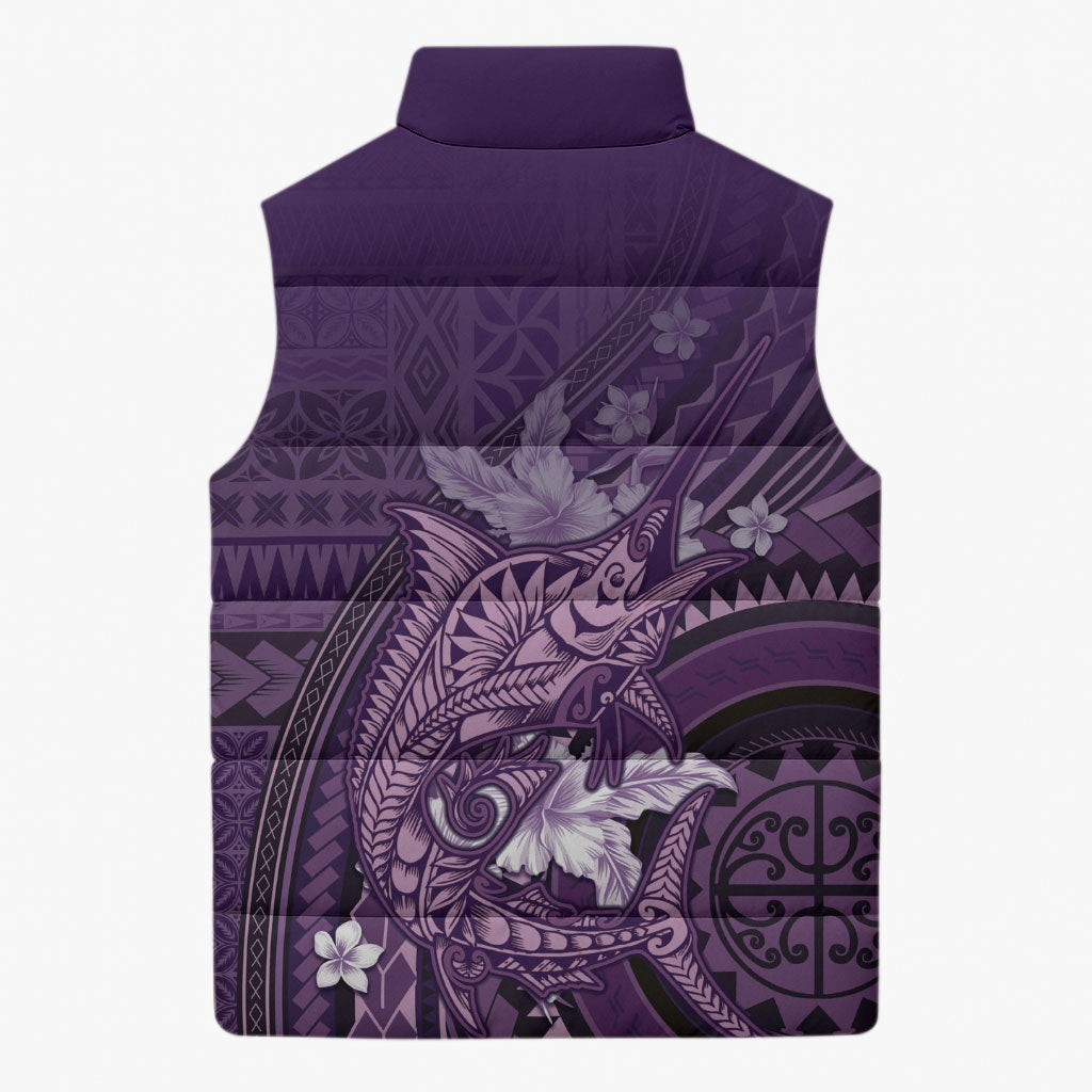 Samoa Tatau Marlin Sleeveless Puffer Jacket With Siapo Motifs Violet LT05 - Polynesian Pride