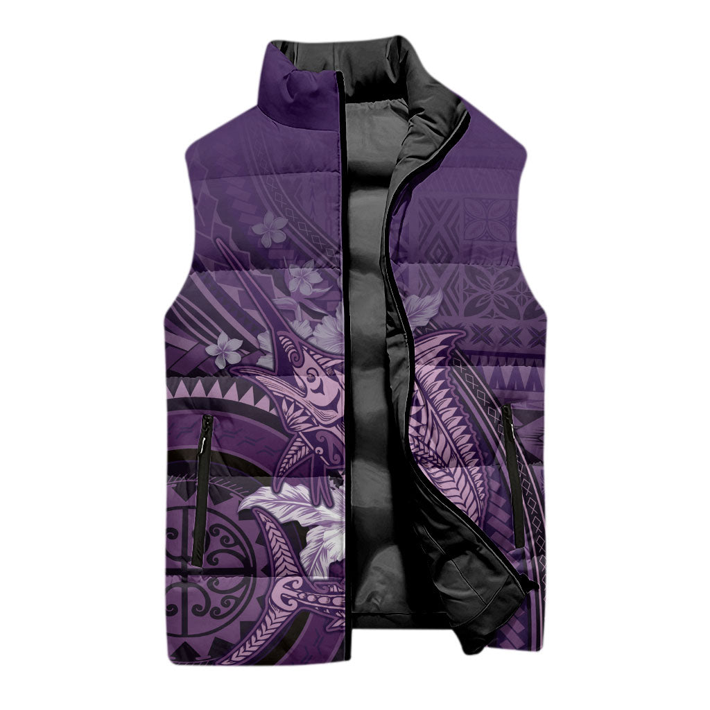 Samoa Tatau Marlin Sleeveless Puffer Jacket With Siapo Motifs Violet LT05 - Polynesian Pride