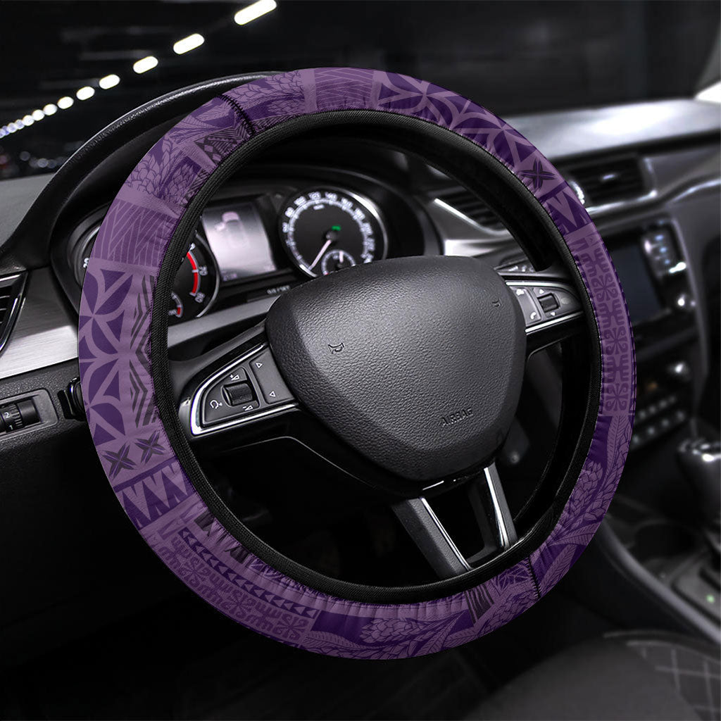 Samoa Tatau Marlin Steering Wheel Cover With Siapo Motifs Violet LT05 Universal Fit Violet - Polynesian Pride