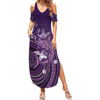 Samoa Tatau Marlin Summer Maxi Dress With Siapo Motifs Violet LT05 Women Violet - Polynesian Pride