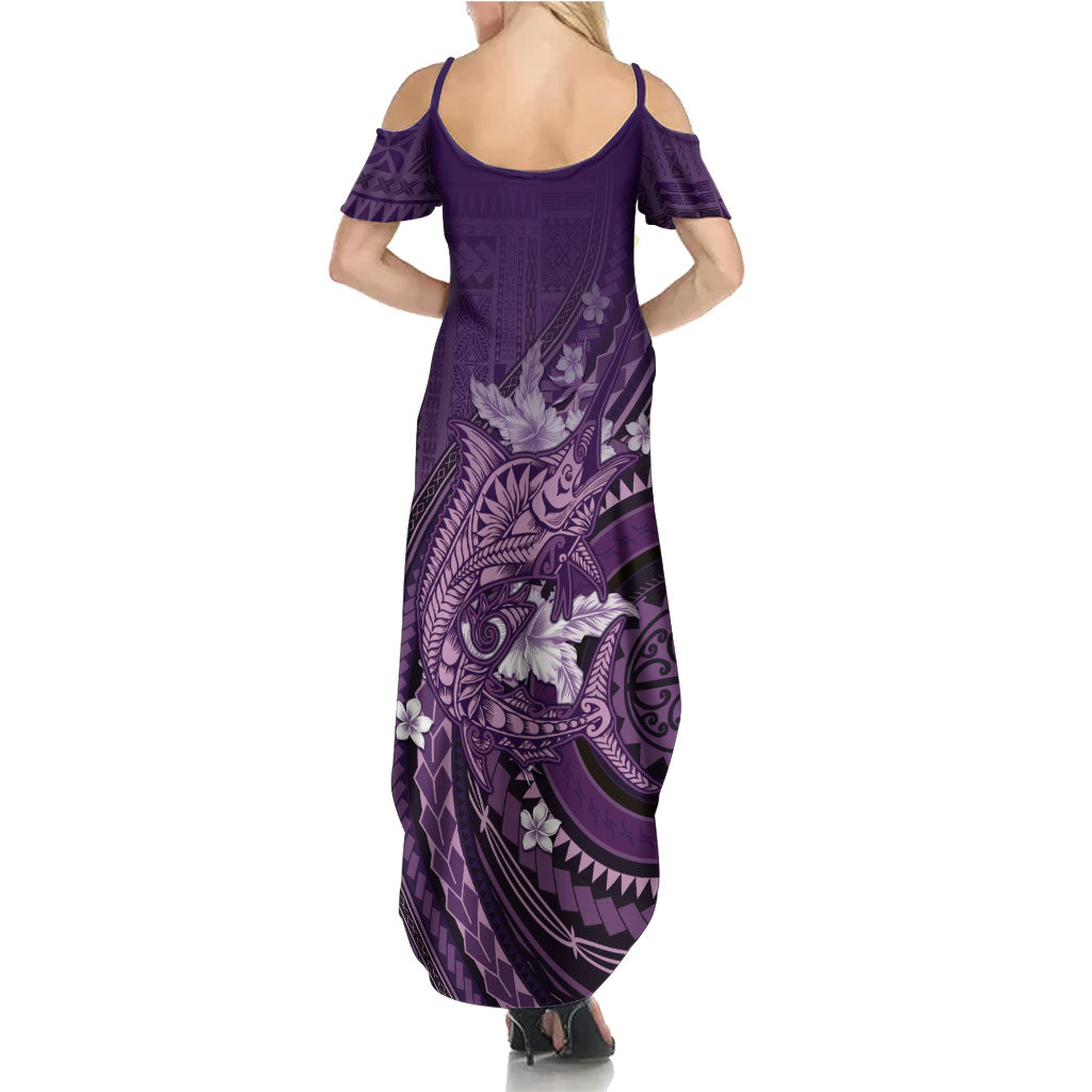 Samoa Tatau Marlin Summer Maxi Dress With Siapo Motifs Violet LT05 - Polynesian Pride