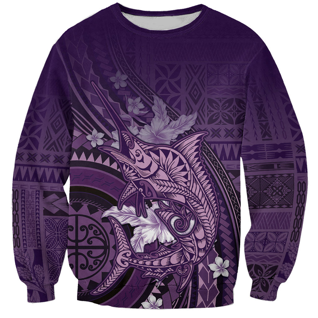 Samoa Tatau Marlin Sweatshirt With Siapo Motifs Violet LT05 Unisex Violet - Polynesian Pride