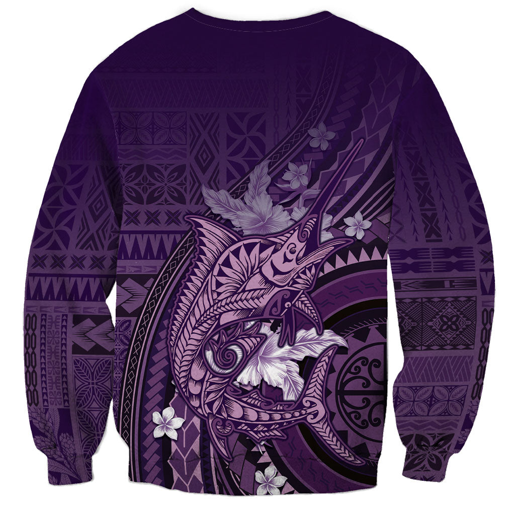 Samoa Tatau Marlin Sweatshirt With Siapo Motifs Violet LT05 - Polynesian Pride