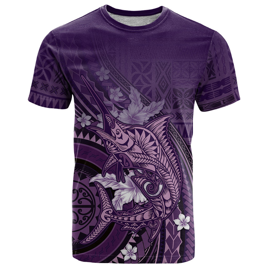Samoa Tatau Marlin T Shirt With Siapo Motifs Violet LT05 Violet - Polynesian Pride