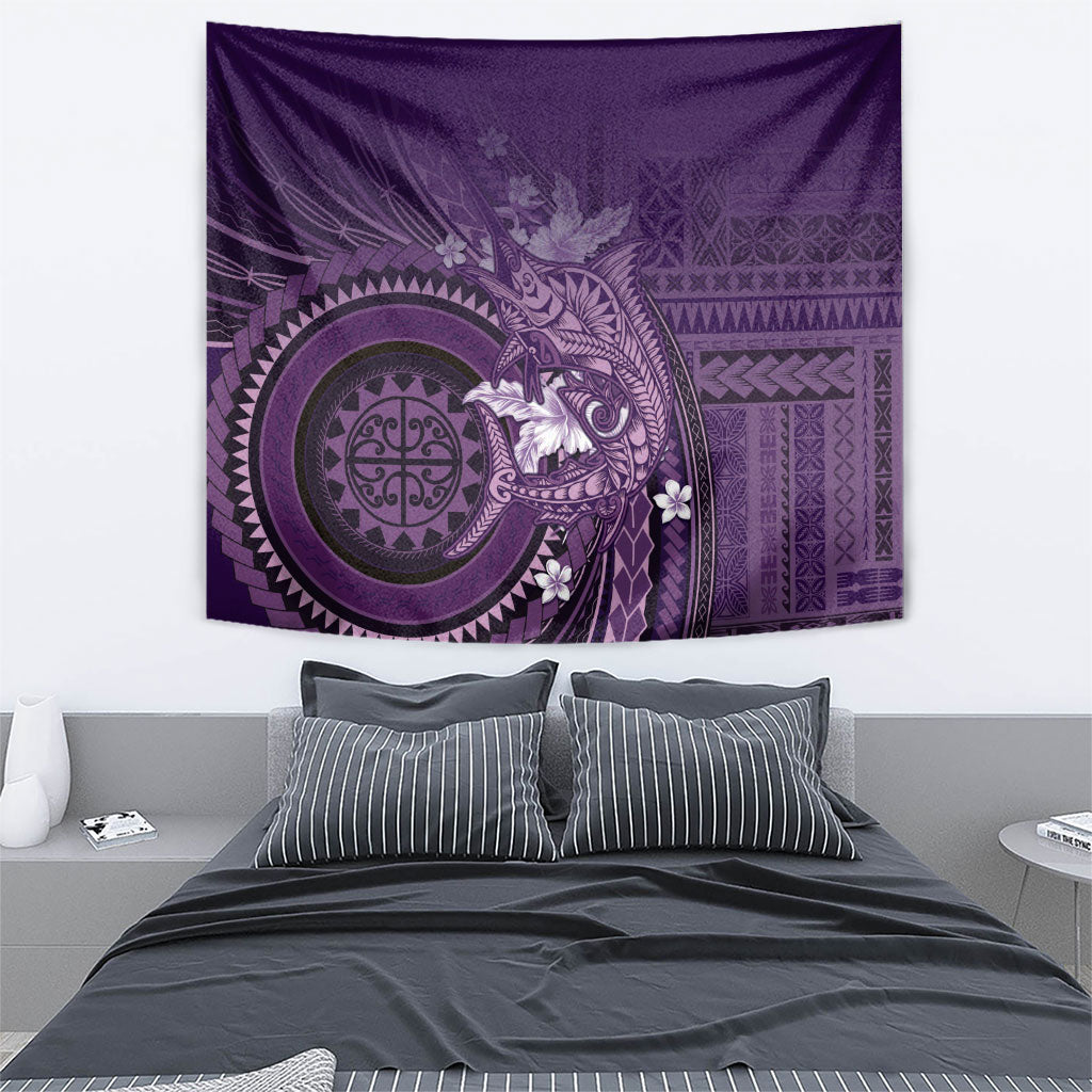 Samoa Tatau Marlin Tapestry With Siapo Motifs Violet