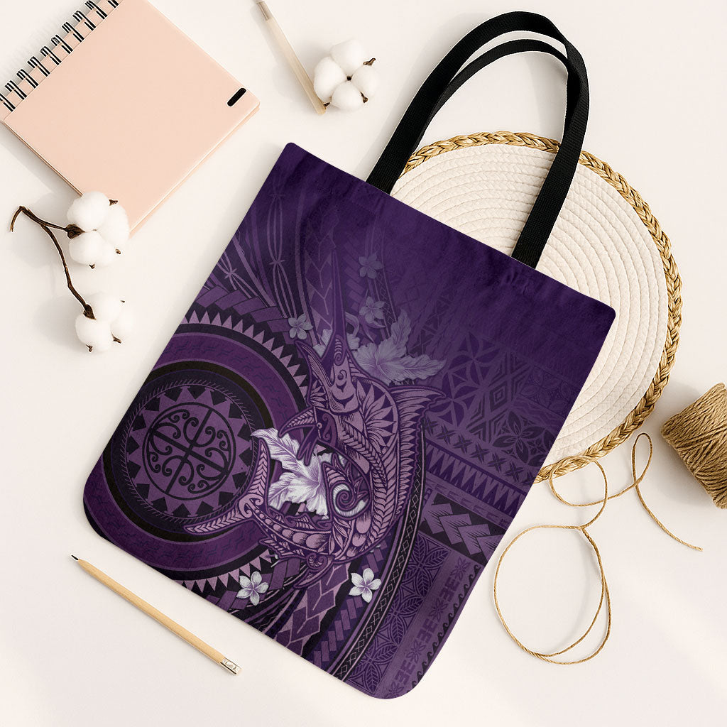 Samoa Tatau Marlin Tote Bag With Siapo Motifs Violet LT05 Black Strap One Size Violet - Polynesian Pride