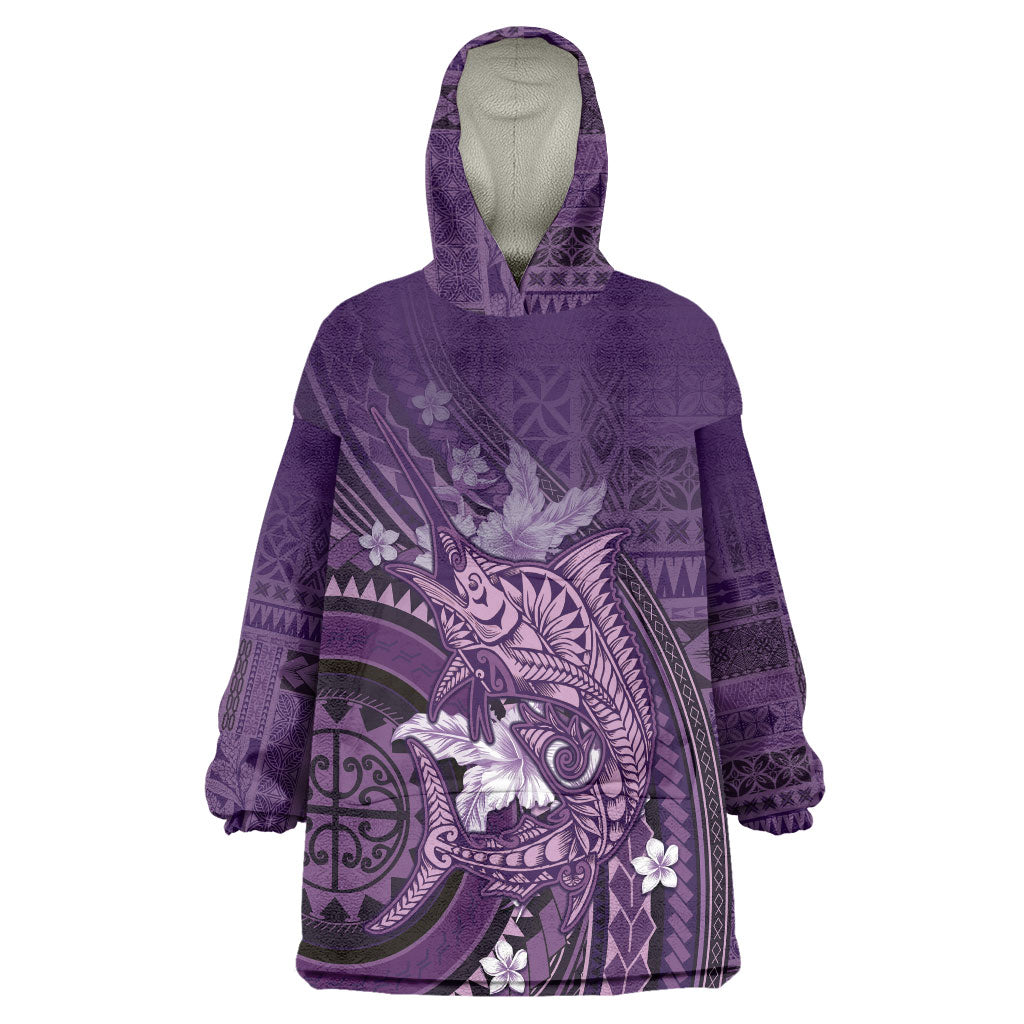 Samoa Tatau Marlin Wearable Blanket Hoodie With Siapo Motifs Violet LT05 One Size Violet - Polynesian Pride