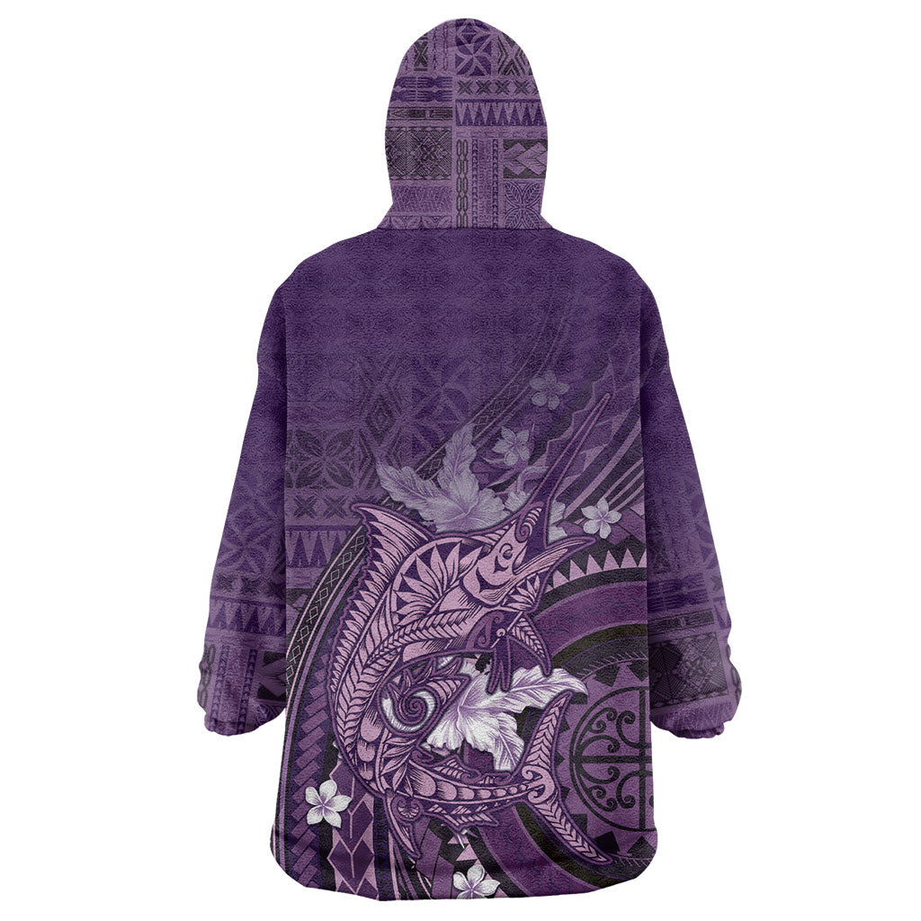 Samoa Tatau Marlin Wearable Blanket Hoodie With Siapo Motifs Violet LT05 - Polynesian Pride