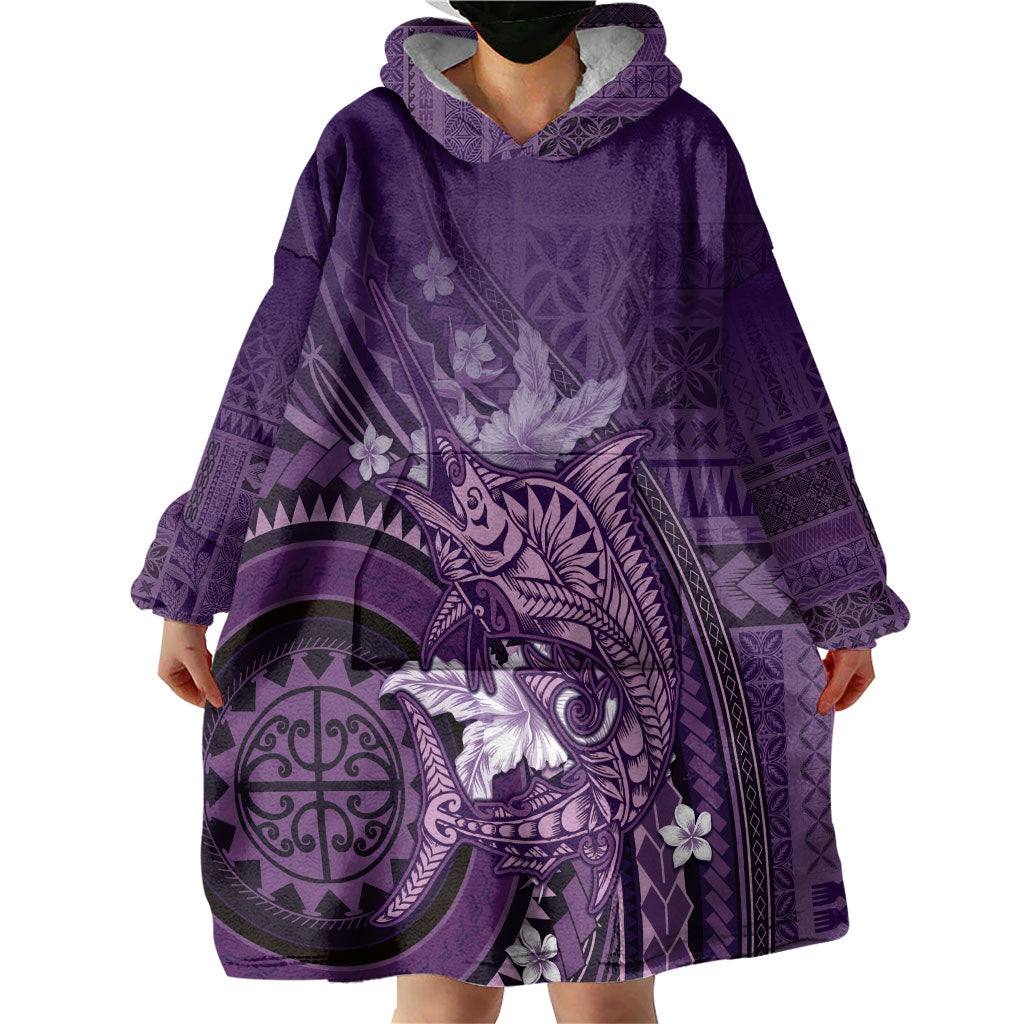 Samoa Tatau Marlin Wearable Blanket Hoodie With Siapo Motifs Violet LT05 - Polynesian Pride