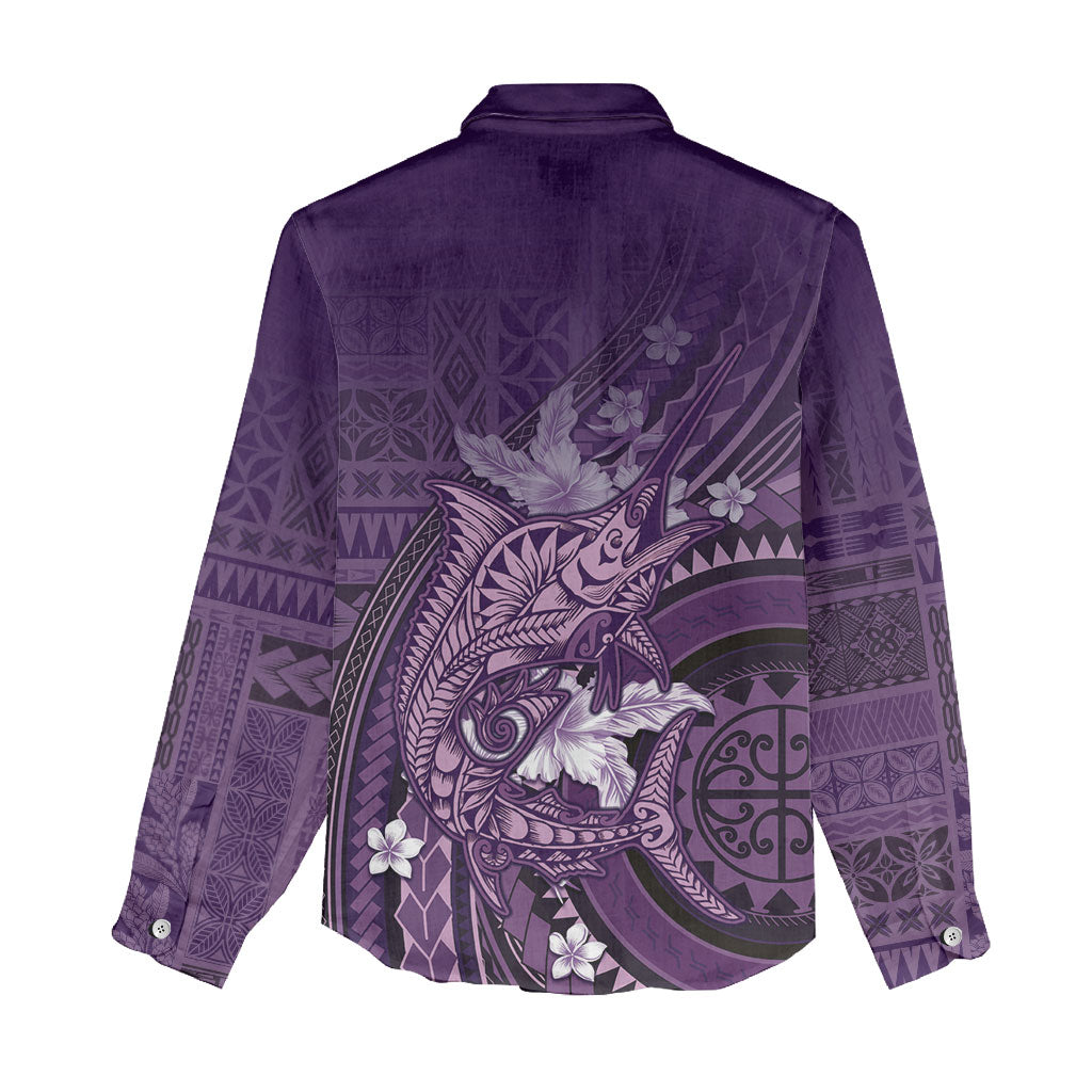 Samoa Tatau Marlin Women Casual Shirt With Siapo Motifs Violet LT05 - Polynesian Pride