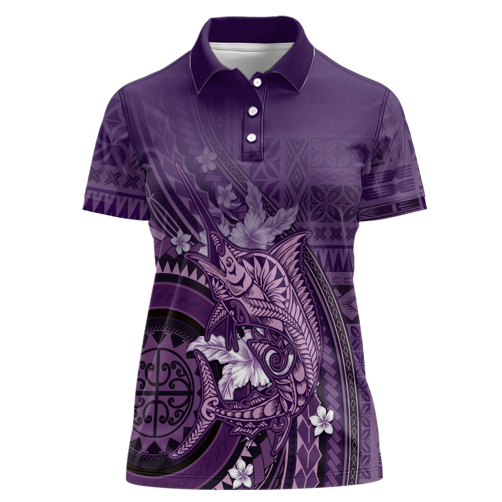 Samoa Tatau Marlin Women Polo Shirt With Siapo Motifs Violet LT05 Female Violet - Polynesian Pride