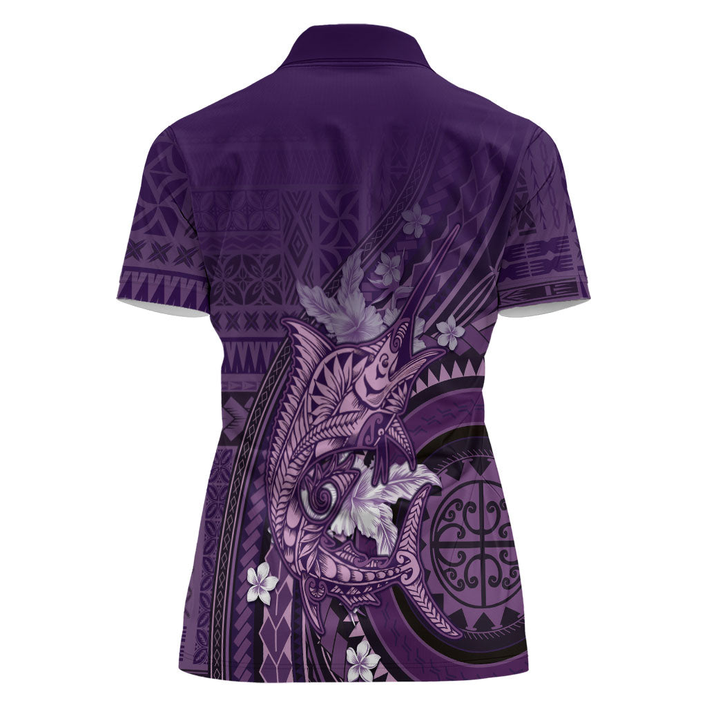 Samoa Tatau Marlin Women Polo Shirt With Siapo Motifs Violet LT05 - Polynesian Pride
