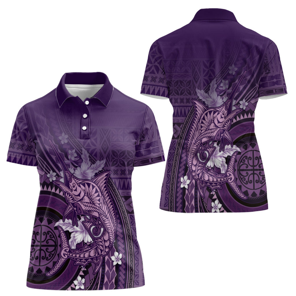 Samoa Tatau Marlin Women Polo Shirt With Siapo Motifs Violet LT05 - Polynesian Pride