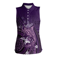 Samoa Tatau Marlin Women Sleeveless Polo Shirt With Siapo Motifs Violet LT05 Female Violet - Polynesian Pride