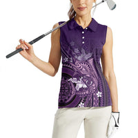 Samoa Tatau Marlin Women Sleeveless Polo Shirt With Siapo Motifs Violet LT05 - Polynesian Pride