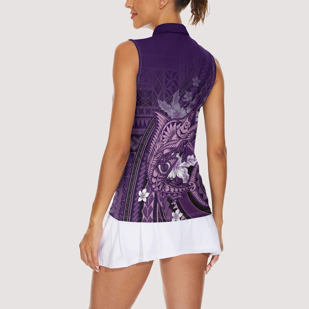 Samoa Tatau Marlin Women Sleeveless Polo Shirt With Siapo Motifs Violet LT05 - Polynesian Pride