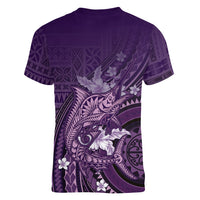 Samoa Tatau Marlin Women V-Neck T-Shirt With Siapo Motifs Violet LT05 - Polynesian Pride