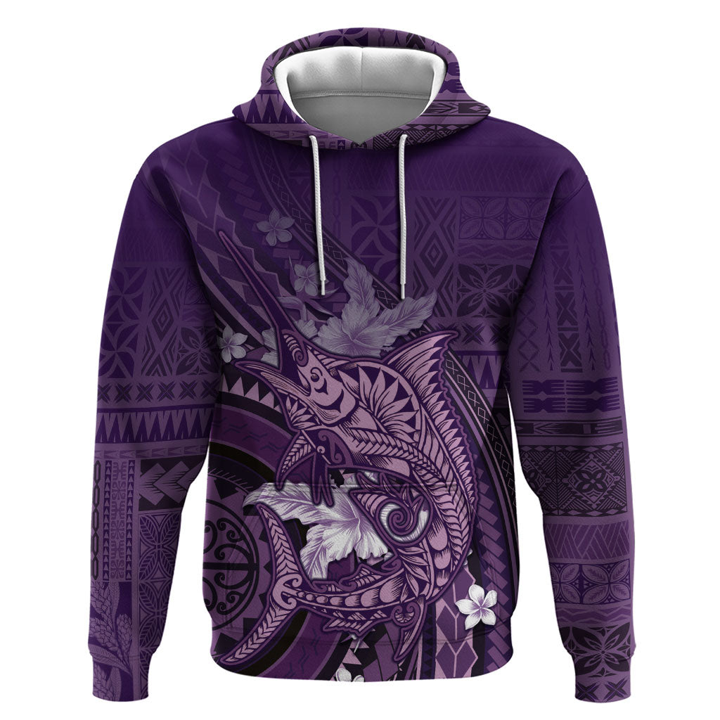 Samoa Tatau Marlin Zip Hoodie With Siapo Motifs Violet LT05 Pullover Hoodie Violet - Polynesian Pride
