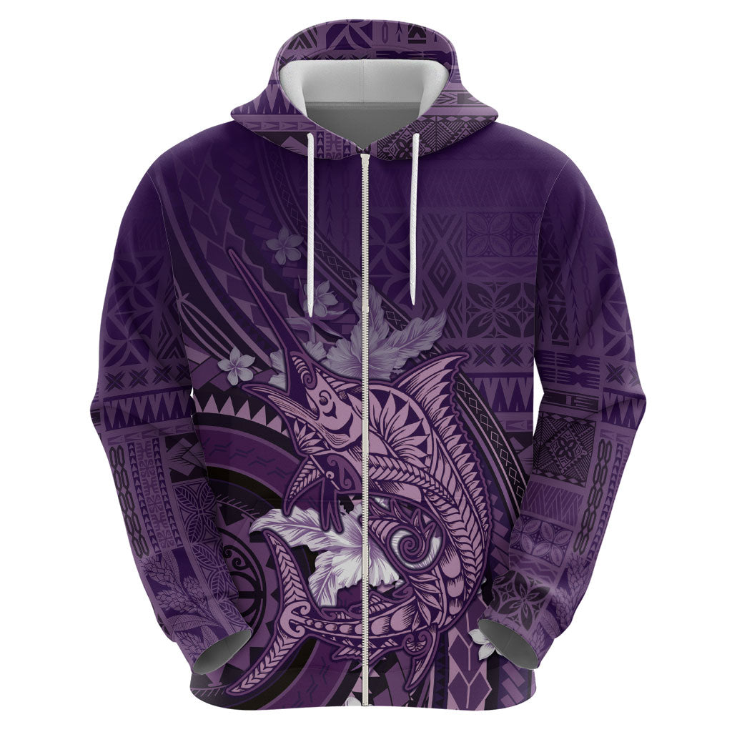 Samoa Tatau Marlin Zip Hoodie With Siapo Motifs Violet LT05 - Polynesian Pride