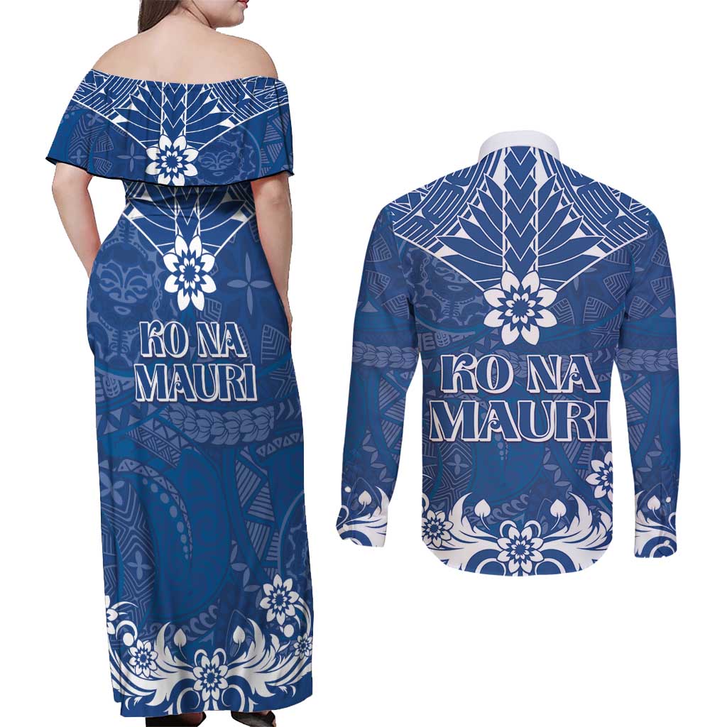 Wikin te Taetae ni Kiribati Couples Matching Off Shoulder Maxi Dress and Long Sleeve Button Shirt Pacific Tapa Pattern LT05 - Polynesian Pride