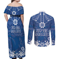 Wikin te Taetae ni Kiribati Couples Matching Off Shoulder Maxi Dress and Long Sleeve Button Shirt Pacific Tapa Pattern LT05 - Polynesian Pride