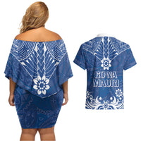 Wikin te Taetae ni Kiribati Couples Matching Off Shoulder Short Dress and Hawaiian Shirt Pacific Tapa Pattern LT05 - Polynesian Pride