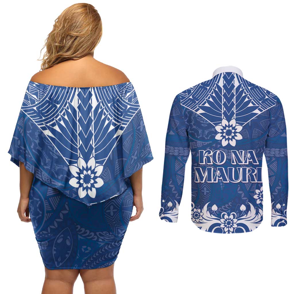 Wikin te Taetae ni Kiribati Couples Matching Off Shoulder Short Dress and Long Sleeve Button Shirt Pacific Tapa Pattern LT05 - Polynesian Pride