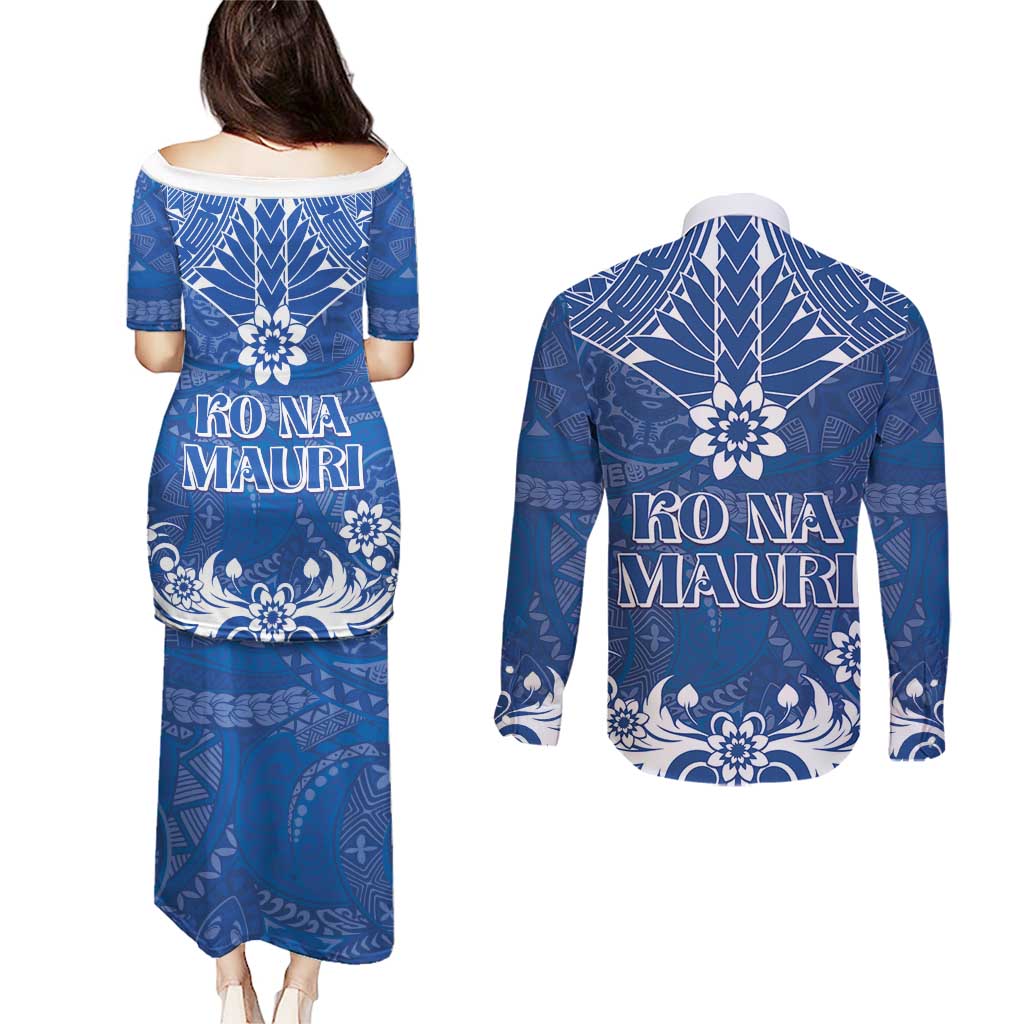 Wikin te Taetae ni Kiribati Couples Matching Puletasi and Long Sleeve Button Shirt Pacific Tapa Pattern LT05 - Polynesian Pride