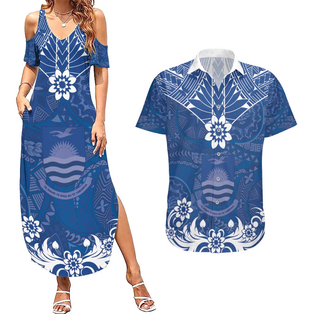 Wikin te Taetae ni Kiribati Couples Matching Summer Maxi Dress and Hawaiian Shirt Pacific Tapa Pattern