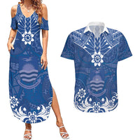 Wikin te Taetae ni Kiribati Couples Matching Summer Maxi Dress and Hawaiian Shirt Pacific Tapa Pattern LT05 Blue - Polynesian Pride