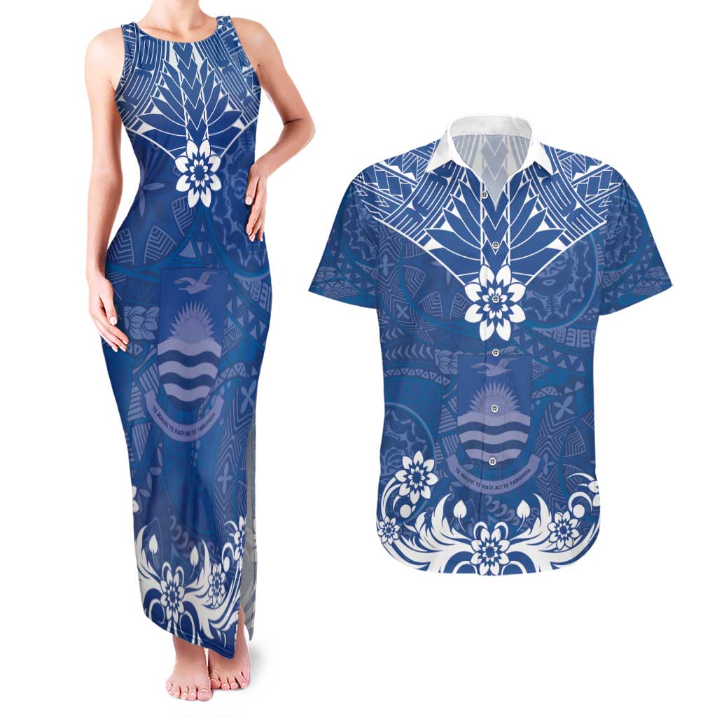Wikin te Taetae ni Kiribati Couples Matching Tank Maxi Dress and Hawaiian Shirt Pacific Tapa Pattern LT05 Blue - Polynesian Pride