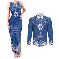 Wikin te Taetae ni Kiribati Couples Matching Tank Maxi Dress and Long Sleeve Button Shirt Pacific Tapa Pattern LT05 Blue - Polynesian Pride