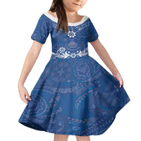Wikin te Taetae ni Kiribati Family Matching Puletasi and Hawaiian Shirt Pacific Tapa Pattern LT05 Daughter's Dress Blue - Polynesian Pride
