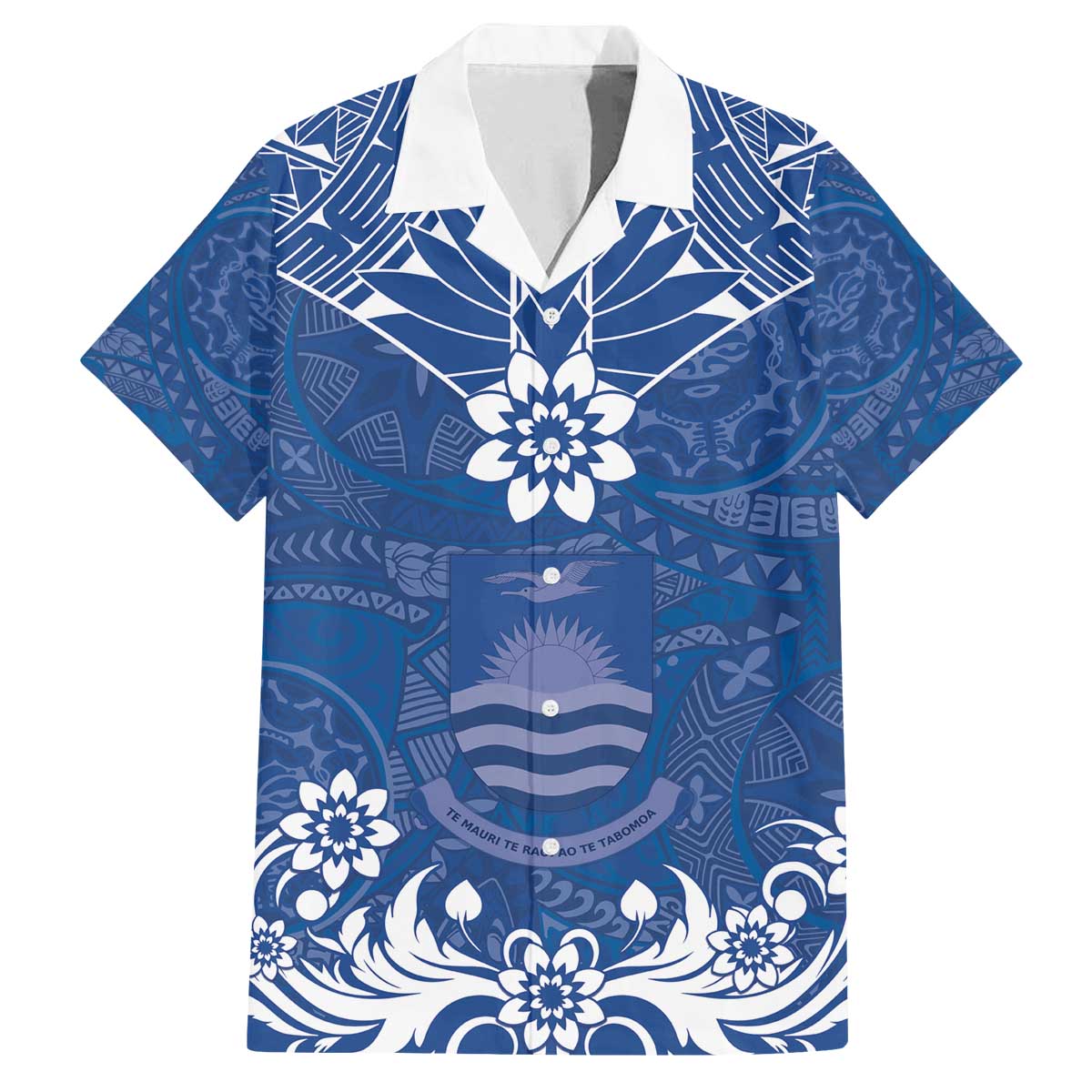 Wikin te Taetae ni Kiribati Family Matching Puletasi and Hawaiian Shirt Pacific Tapa Pattern LT05 Dad's Shirt - Short Sleeve Blue - Polynesian Pride