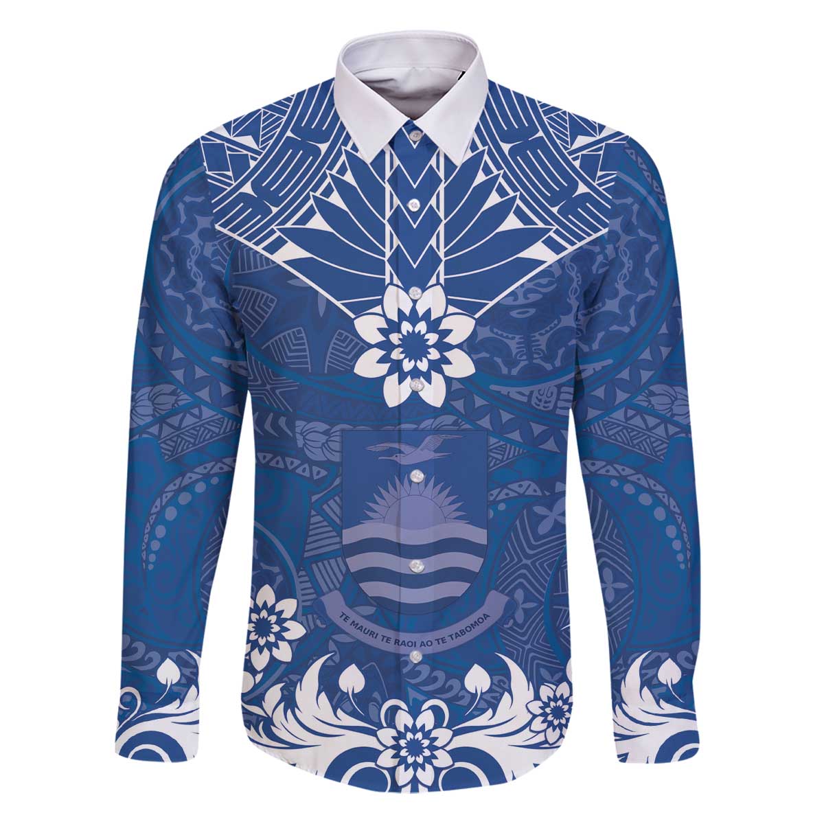 Wikin te Taetae ni Kiribati Family Matching Puletasi and Hawaiian Shirt Pacific Tapa Pattern LT05 Dad's Shirt - Long Sleeve Blue - Polynesian Pride
