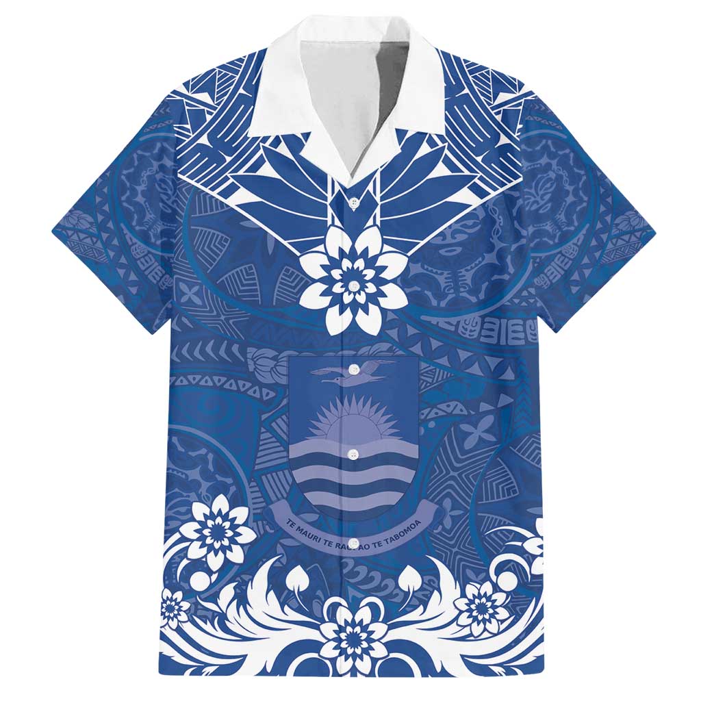 Wikin te Taetae ni Kiribati Family Matching Tank Maxi Dress and Hawaiian Shirt Pacific Tapa Pattern LT05 Dad's Shirt - Short Sleeve Blue - Polynesian Pride