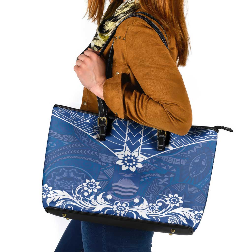 Wikin te Taetae ni Kiribati Leather Tote Bag Pacific Tapa Pattern LT05 Blue - Polynesian Pride