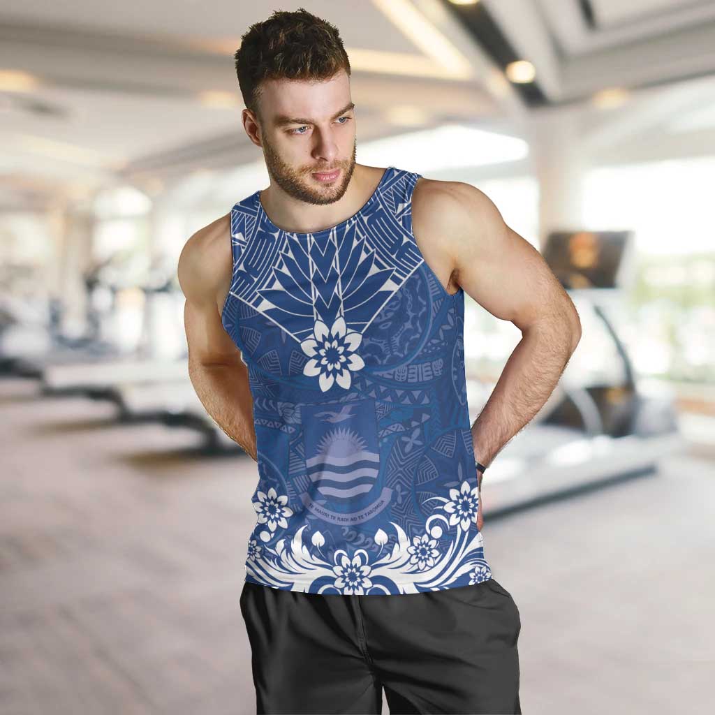 Wikin te Taetae ni Kiribati Men Tank Top Pacific Tapa Pattern LT05 Blue - Polynesian Pride