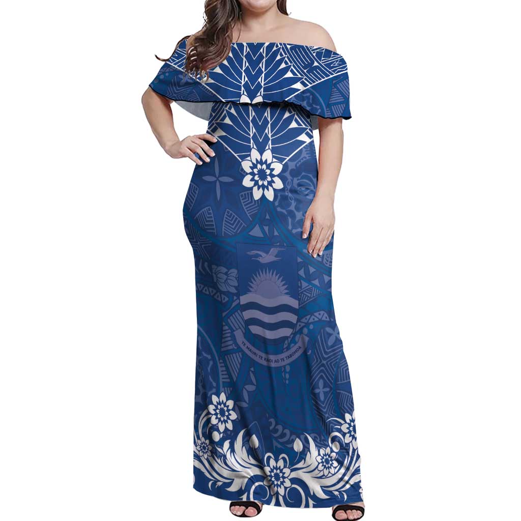 Wikin te Taetae ni Kiribati Off Shoulder Maxi Dress Pacific Tapa Pattern LT05 Women Blue - Polynesian Pride