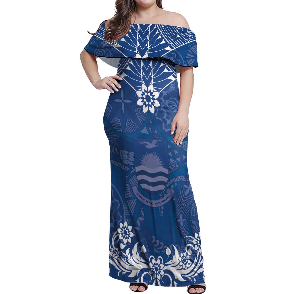 Wikin te Taetae ni Kiribati Off Shoulder Maxi Dress Pacific Tapa Pattern