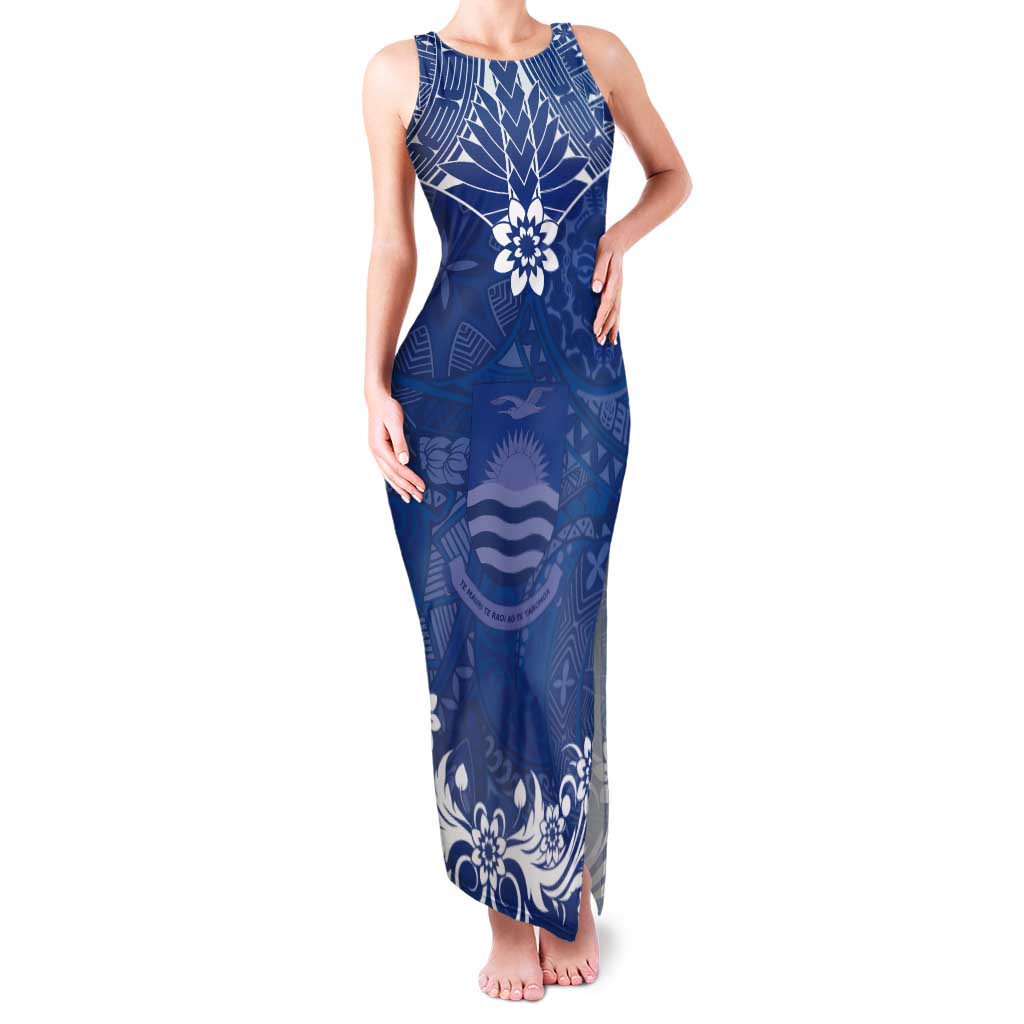 Wikin te Taetae ni Kiribati Tank Maxi Dress Pacific Tapa Pattern LT05 Women Blue - Polynesian Pride