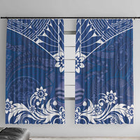 Wikin te Taetae ni Kiribati Window Curtain Pacific Tapa Pattern LT05 With Hooks Blue - Polynesian Pride