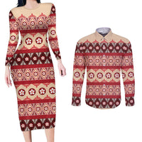 Tonga Language Week Couples Matching Long Sleeve Bodycon Dress and Long Sleeve Button Shirt Lea Faka-Tonga Everyday LT05 Beige - Polynesian Pride