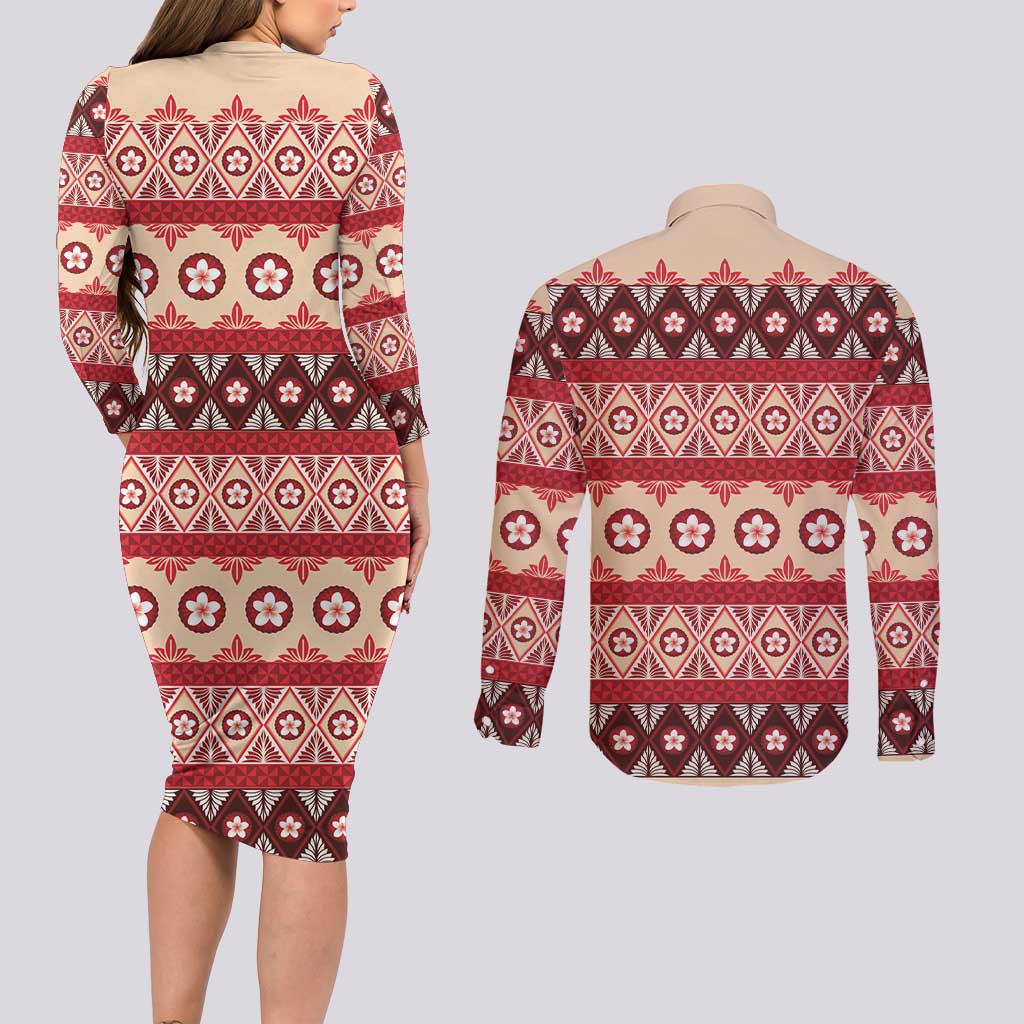 Tonga Language Week Couples Matching Long Sleeve Bodycon Dress and Long Sleeve Button Shirt Lea Faka-Tonga Everyday LT05 - Polynesian Pride